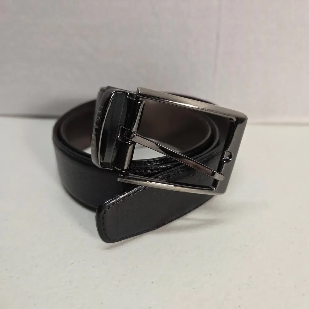 Black Leather Dress Belt Silver Square Buckle Mens Classic Business Formal NWOT